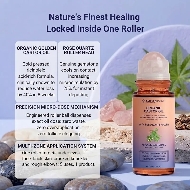 Sylvona Glow Organic Castor Oil with Rose Quartz Roller