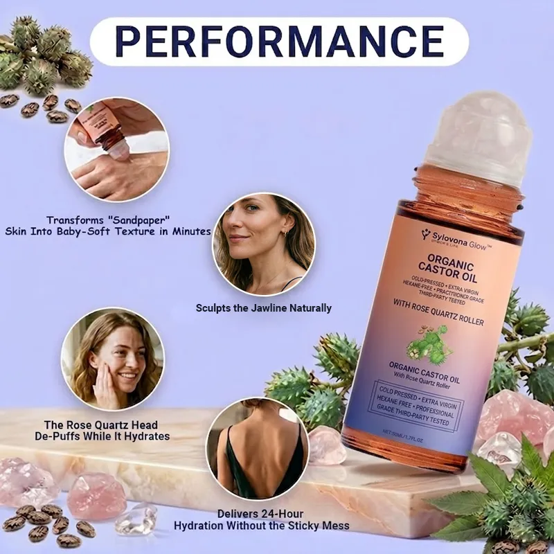 Sylvona Glow Organic Castor Oil with Rose Quartz Roller